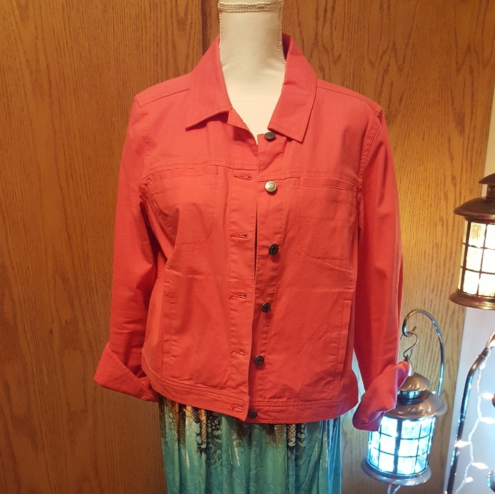 Coral Denim-like Jacket. EUC. Croft & Barrow Sz 12